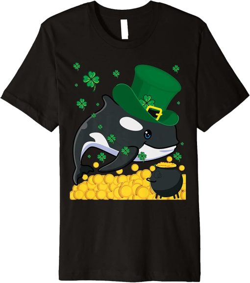 Orca Fish Shamrock St.Patrick"s Day Funny Premium T-Shirt