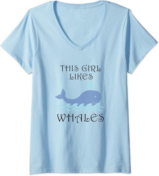 Womens Cute Whale Nature Orca Sea Animal V-Neck T-Shirt