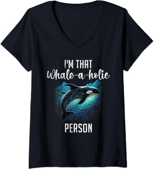 Womens Whales Watch Dolphin Pottwhal Funny Saying Orca Whale V-Neck T-Shirt